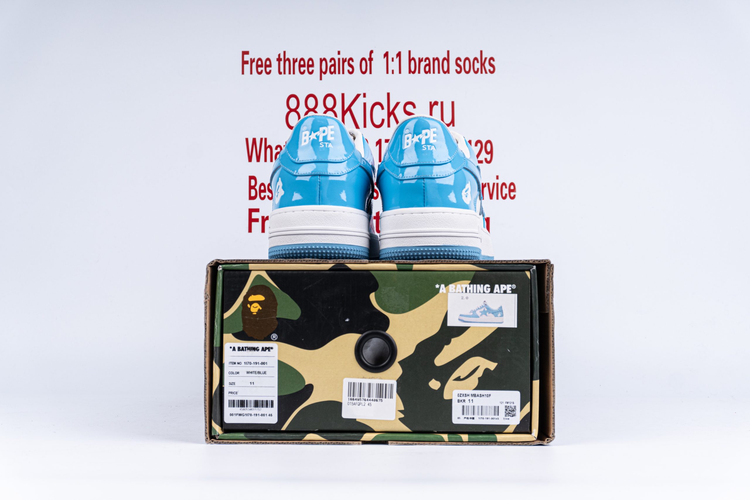 A Bathing Ape Bape Sta Patent Leather Blue White