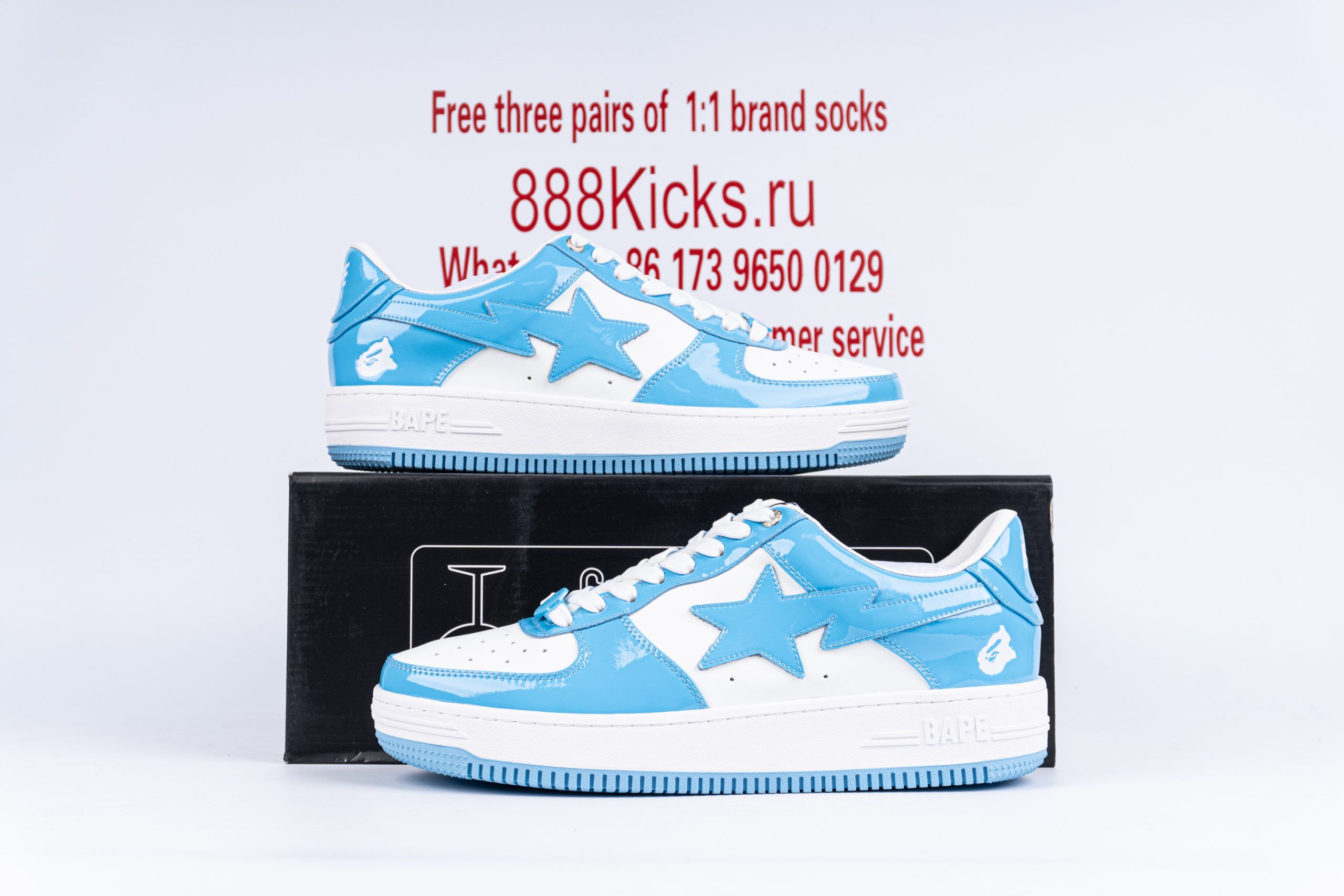 A Bathing Ape Bape Sta Patent Leather Blue White