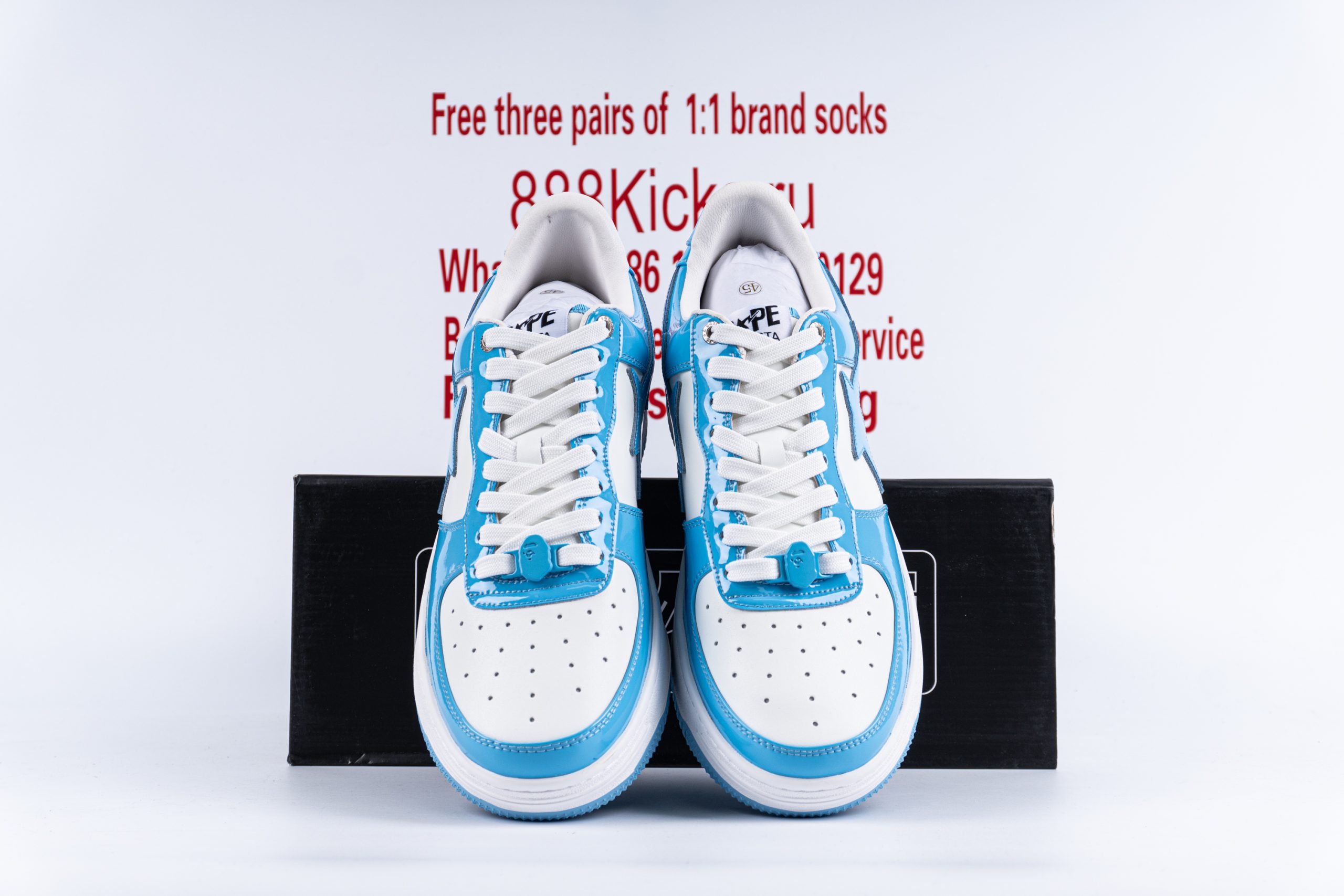 A Bathing Ape Bape Sta Patent Leather Blue White